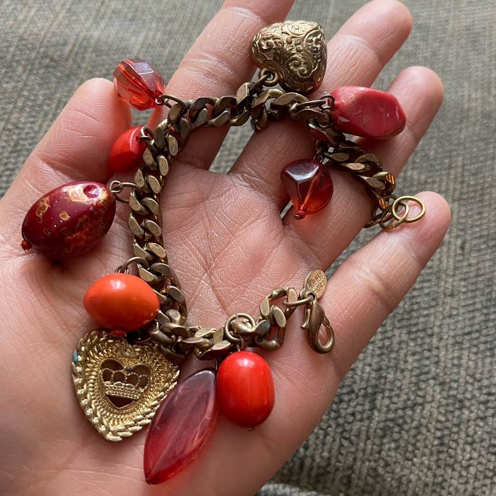 Beautiful BUOUX Gold Red Charms Bracelet EUC